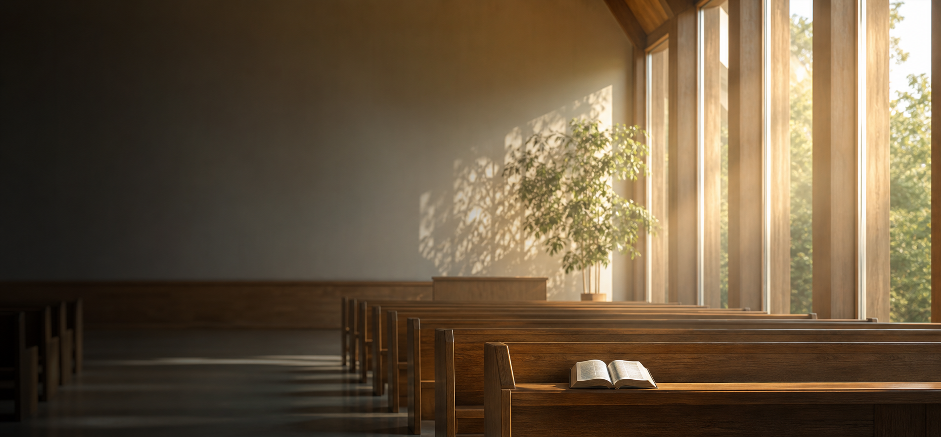 A quiet, sunlit church sanctuary